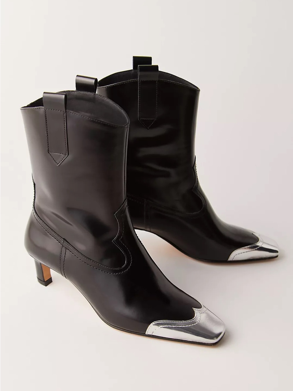 Alohas Hudson Shimmer Bicolor Leather Ankle Boots in Black & Silver size 36